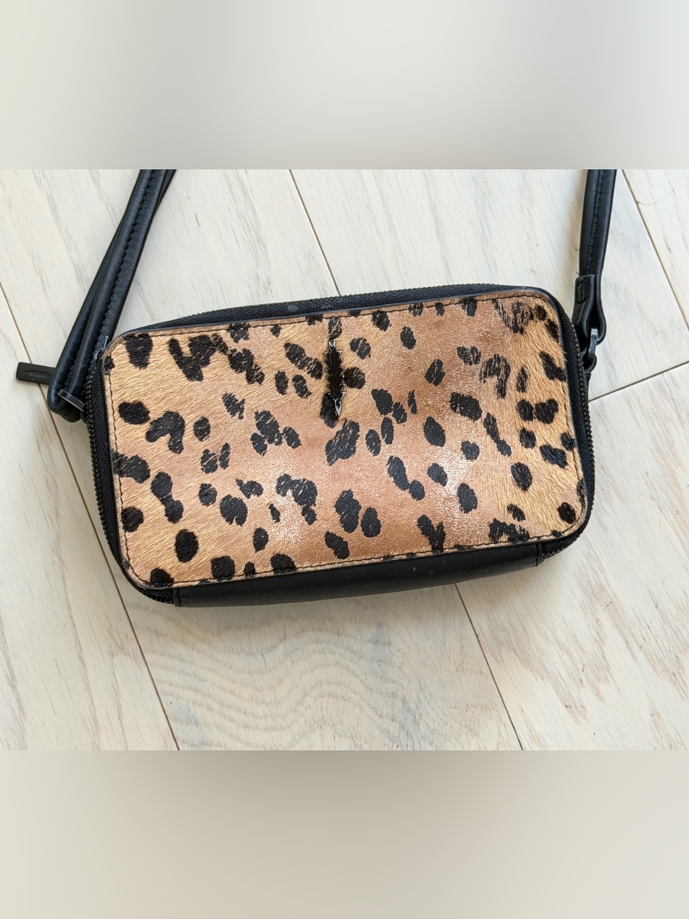 Thacker Leopard Print Crossbody Bag - Black and Brown